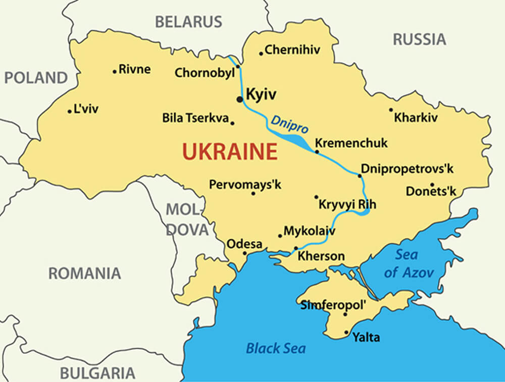 Ukrayna ve Rusya'yı Gösteren Harita